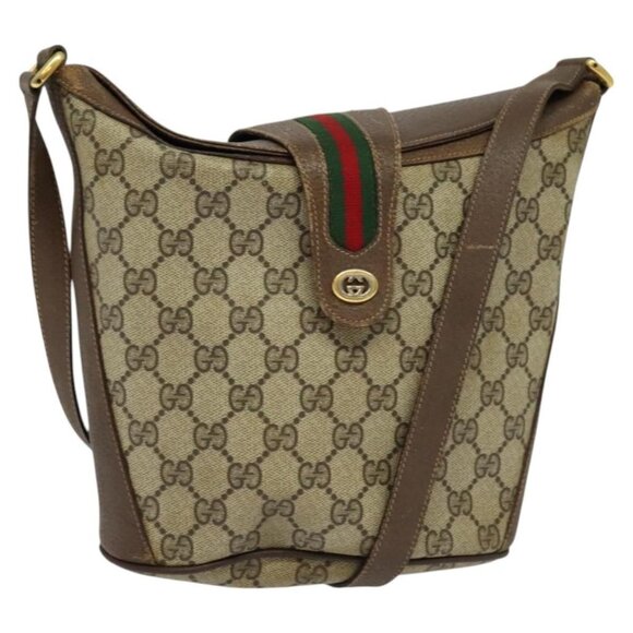 GUCCI Web Sherry Line GG Supreme Shoulder Bag PVC Beige Auth - Picture 1 of 16